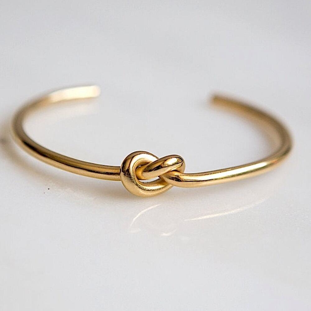 Knot Tie Gold Plated Bangle Cuff Bracelet - Picture 12 of 15